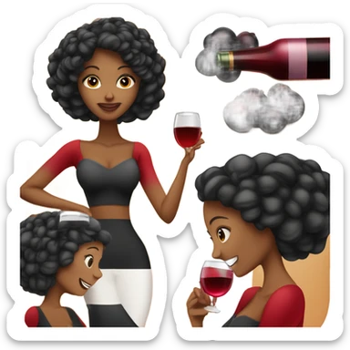 mulher morena de cabelo preto liso com um cropped vermelho tomando uma taça de vinho  sticker