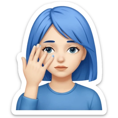 Woman with hand.covering eyes with medium length blue hair sticker