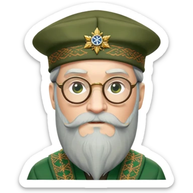 Dumbledore wear green scotland Tam o'shanter cap with decorative patterns, wear glasses, very long beard sticker