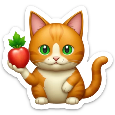 Erstelle eine Katze mit einer Birne hin der Hand sticker