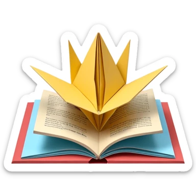 3D render of Pop-Up Book entirely of folded origami paper, sharp creases, cardboard texture, matte finish, visible paper grain, craft aesthetic,emoji style, isolated on white background --v 6.0 sticker