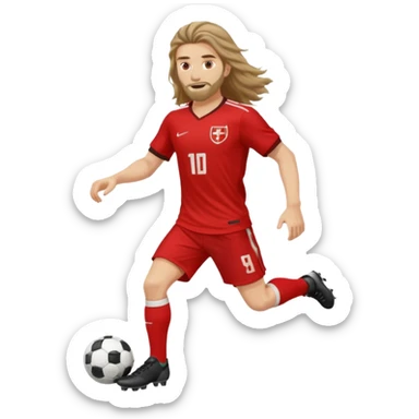 long haired man soccer player with red jersey sticker