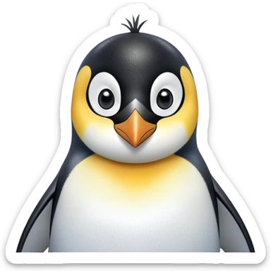 cinematic-cute-emperor-penguin-portrait-emoji,-head-tilted-playfully-and-inquisitively,-with-glossy,-pristine-plumage-accented-by-a-bright-beak-and-round,-sparkling-eyes-filled-with-curiosity,-simplified-yet-irresistibly-adorable-features zoomed into the face sticker