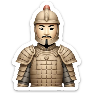 Ancient Chinese terracotta warrior statue with helmet and armor, archaeological artifact from China sticker