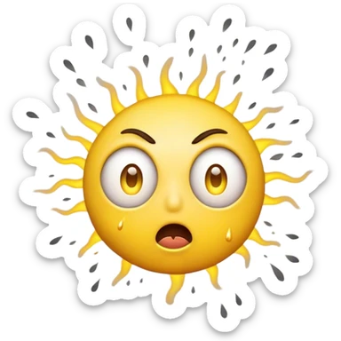 A shocked and mind-blown emoji with a cartoonish style, featuring a round yellow face, wide-open eyes, raised eyebrows, and an exploding brain effect with stylized smoke or sparks. The expression should be exaggerated, conveying extreme surprise and amazement sticker