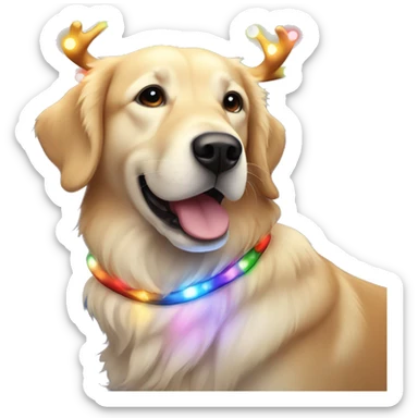 cute Christmas Retriever have their antlers glowing for the multicolor Christmas lights sticker