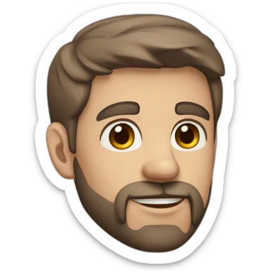 A young Caucasian man with dark brown, almond-shaped eyes, short dark brown hair, and a small dark brown beard with a more prominent mustache. sticker