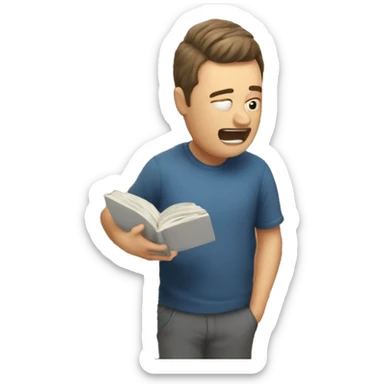 a guy being dizzy in front of bunch of Encyclopaedias sticker