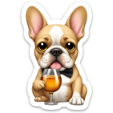 Tan French bulldog holding a glass of whiskey sticker