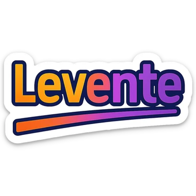 Levente name in modern colorful gradient font with dark outline, partially or fully underlined with dynamic slanted underline, transparent background, in the style of the sample images sticker