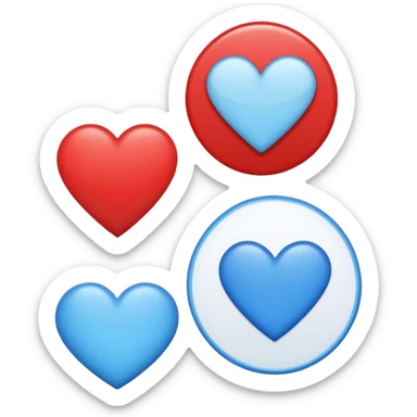 Red circle with light blue triangle by the top left and regular blue heart by the other side with two white circles with one red circle on the left white circle and blue on the other side sticker