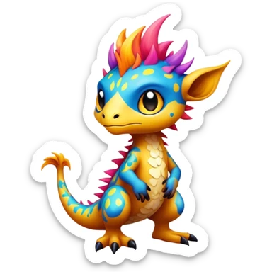 a colorful edgy cute vernid-fionbri-creature with splash patterns full body sticker