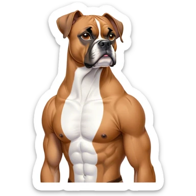 Cinematic Noble Fawn Boxer Dog Portrait Emoji, Poised and regal, with a strong, muscular build and a sleek, well-groomed fawn coat accented by a white muzzle and chest, deep-set soulful brown eyes, Simplified yet sharp and sophisticated features, highly detailed, glowing with a soft, dignified glow, high shine, intelligent and loyal, stylized with an air of strength, focused and attentive, soft glowing outline, capturing the essence of a watchful and confident guardian, so majestic it feels as though it could step out of the screen with effortless authority! sticker