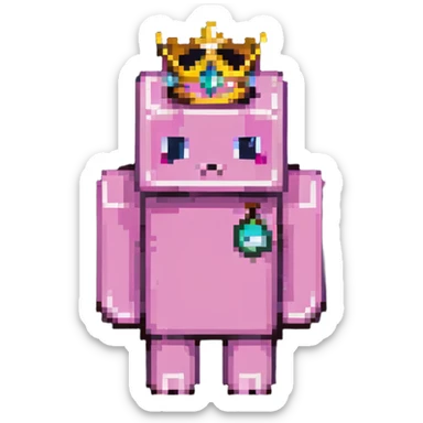 minecraft pig full body pink blocky animal with square head wearing a crown sticker