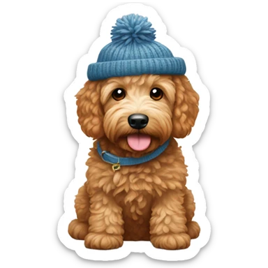 Mini goldendoodle in rust color winter hat  sticker