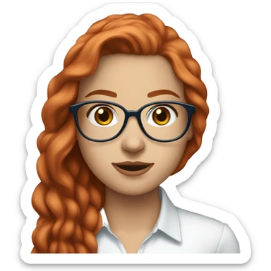 White-girl-with-long-hair-red-head-eyes-blue-wearing-wire-rim-glasses-blouse-formal-white sticker