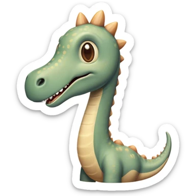 Cinematic Cute Brachiosaurus Portrait Emoji, Head tilted playfully with a warm, endearing smile, featuring a diminutive, almost whimsical head atop an impressively long neck and a sturdy, gentle body, adorned in soft, pastel earthy hues, Simplified yet irresistibly adorable features, highly detailed, glowing with a tender, inviting glow, high shine, affectionate and lively, stylized with a touch of prehistoric whimsy, soft glowing outline, capturing the essence of a playful Brachiosaurus that seems as if it could amble out of the screen into your arms! sticker