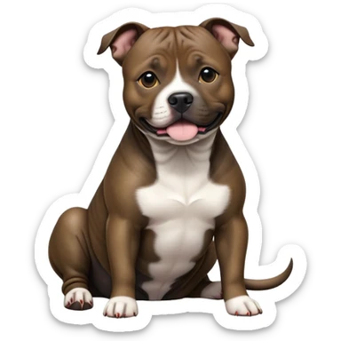 cinematic-[Staffordshire bull terrier]-realistic-full-body-sitting-emoji,-tail-resting-loosely-beside-its-paws,-head-tilted-dramatically, -sleek-[dark solid brindle]-fur,-simplified-yet-realistic-focused-features,-highly-detailed,-glowing-with-an-almost-sarcastic-glow sticker