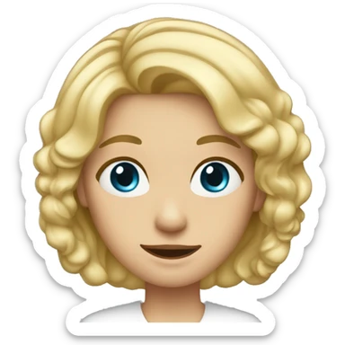 A blond girl around 37 years old, long hair, , blue eyes and is a loud elementary teacher sticker