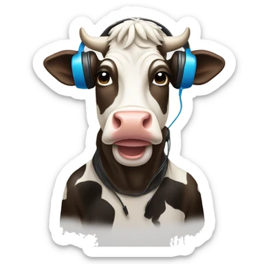 Cow listening to music  sticker