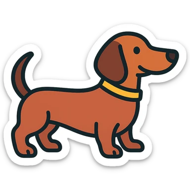 teckel dog, playful and friendly, color icon style sticker