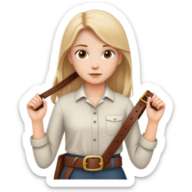 Girl holding belt in her hand regular  sticker