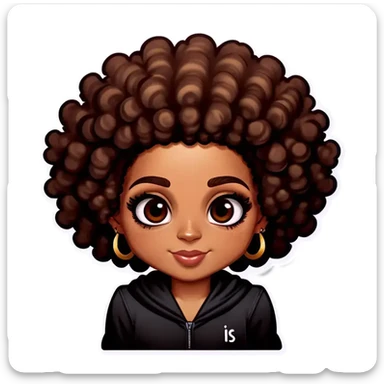 I want to create emojis that look like my friend. Her name is Isis. She has medium brown curly Afro that sticks out about 8 to 9 inches medium skin tone and medium to dark brown eyes. sticker