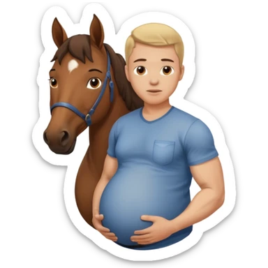pregnant man in casual wear near horse sticker