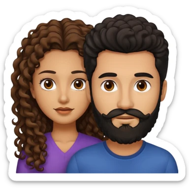 pareja de Mujer morena rizada cabello largo castaño ojos oscuros y hombre piel clara cabello negro con barba  y ojos marron sticker