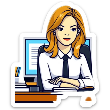 Michelle Monaghan with honey blonde hair as powerful CEO in office sticker