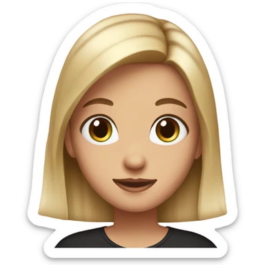 Blonde girl with medium long straight hair, green/ brown eyes, black shirt in hands a white/ pink Birthday cake sticker