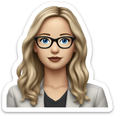 Hyper Realistic Photo of Brunette Jennifer Lawrence wearing black glasses and blue eyes  on a laptop  sticker