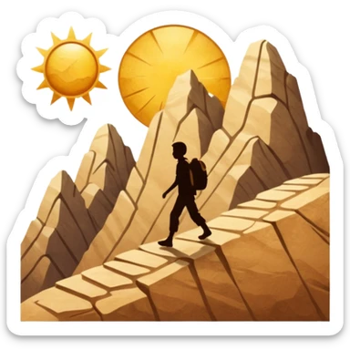 
una mezcla de sol + montaña + caminante estilo petroglifo sticker