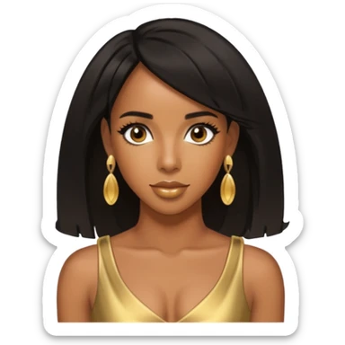 Kelly Rowland brown eyes, black hair, gold dress with earrings sticker