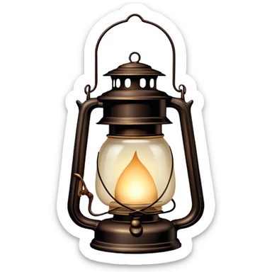 Cinematic Realistic Lantern, an old-fashioned glass lantern with a warm flickering glow, delicate details on the metal handle, softly illuminating the surrounding darkness, glowing with a comforting and nostalgic charm. sticker
