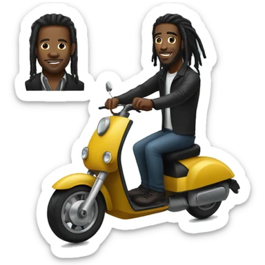 A black man with dreads on a Bugatti electric scooter sticker