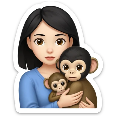 girl with black hair with baby monkey on shoulder sticker