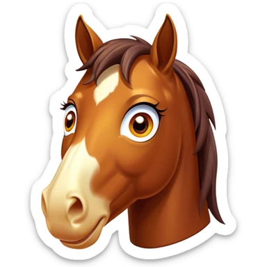 Cinematic Comical Bay Horse Portrait Emoji, Head tilted dramatically with an exaggeratedly amused expression, featuring a striking bay fur with a glossy finish and bold accents, wide, expressive amber eyes filled with playful disbelief, Simplified yet hilariously expressive features, highly detailed, glowing with a slightly sassy glow, high shine, dramatic yet playful, stylized with an air of cheeky mischief, bright and endearing, soft glowing outline, capturing the essence of a spirited and over-the-top horse, so meme-worthy it feels like it could side-eye its way into internet fame instantly! sticker