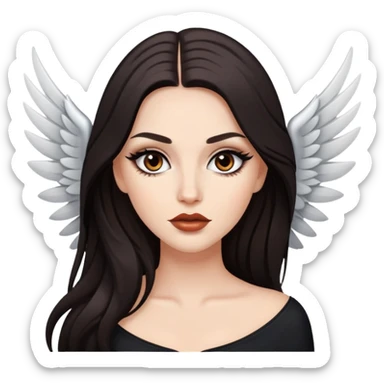 A white girl with dark long hair with brown eyes and long lashes with a winged eyeliner and full lips sticker