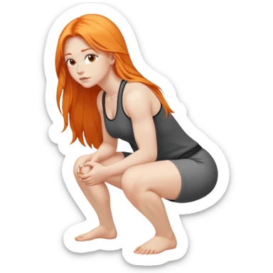 Pale girl with long orange hair squatting weight  from side sticker