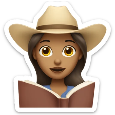 Brunette Woman with light skin & hazel eyes with cowboyhat reading a book sticker