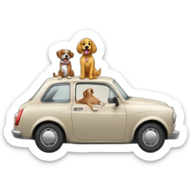Vieux en voiture avec son chien qui vole en dessous du mot d'échappement sticker