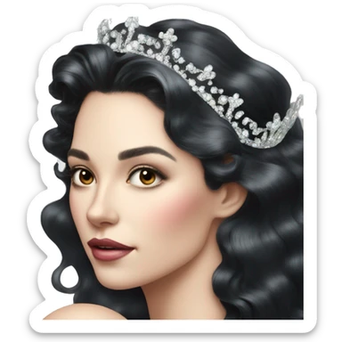 Regal pretty woman photograph defined cheekbones crown vintage with very long iridescent black and silver hair wavy black hair pearl crown iridescent sticker