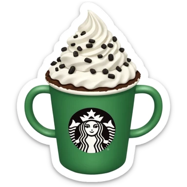  Starbucks hot cocoa with whipped cream and Oreo cookie crumbles in a green Starbucks cup  sticker