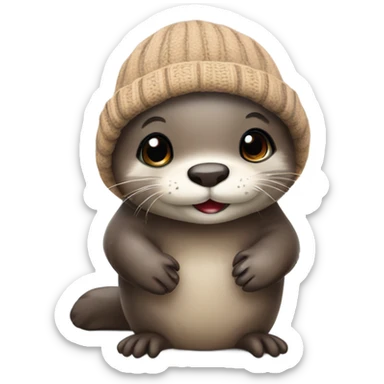 Cute baby otter. Wearing mittens and winter hat.  sticker