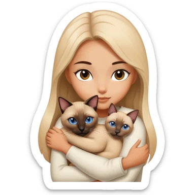 A beautiful girl hugs a Siamese cat sticker
