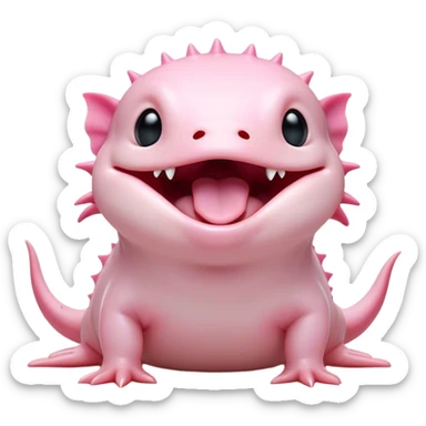 Cinematic Cute Yawning Axolotl Portrait Emoji, Head tilted slightly with a dramatic, wide-open yawn, showcasing smooth, pale pink skin with softly drooping feathery gills, eyes barely open in drowsy contentment, Simplified yet irresistibly adorable features, highly detailed, glowing with a soft, cozy glow, high shine, relaxed yet expressive, stylized with a touch of whimsy, bright and endearing, soft glowing outline, capturing the essence of a sleepy yet affectionate aquatic creature, so drowsy it feels like it could stretch out of the screen and curl up for a nap! sticker