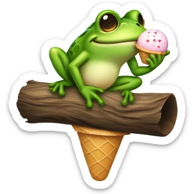 A frog on a log eating ice cream sticker