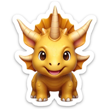 Cinematic Cute Triceratops Portrait Emoji, Head tilted playfully with a gentle smile, featuring a compact, sturdy body with three adorably prominent horns and a charmingly frilled head, Simplified yet irresistibly adorable features, highly detailed, glowing with a warm, inviting earthy glow, high shine, affectionate and lively, stylized with a touch of whimsical dinosaur charm, soft glowing outline, capturing the essence of a mischievous yet endearing Triceratops that seems as if it could trot out of the screen into your arms! sticker