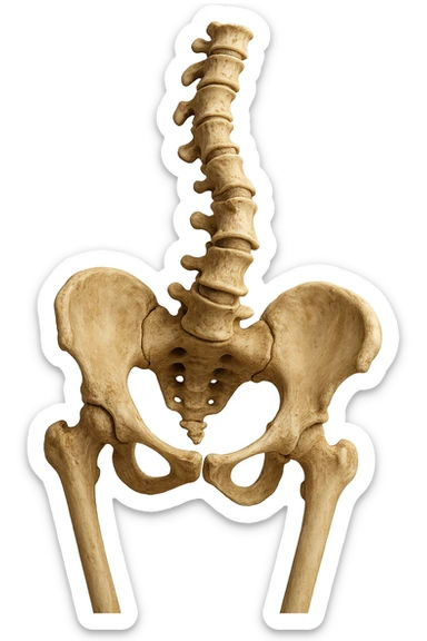 OSSA DI UN BACINO UMANO STORTO CON SPINA DORSALE STORTA, IPERREALISTICO 4K sticker